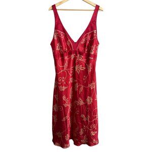 Jones New York Satin Floral Midi Slip Dress Red XL 90s Sultry